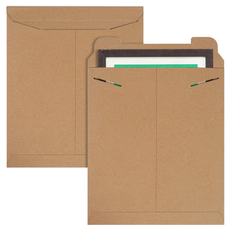 APQ Supply Natural Brown Tab Lock Rigid Mailers, 12.75 x 15 Inch. Pack of 10 Cardboard Envelopes for Photos, Documents. Sturdy Stay Flat Mailers with Tab Lock Closure. Hard Rigid Shipping Envelopes - Image 1